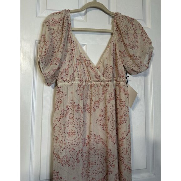 Spring & Mercer XS Blush Pink Chiffon Midi Prairie Dress Short Sleeve NEW - Picture 16 of 16